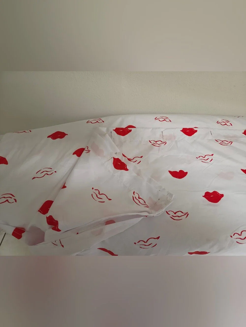 White Shower Curtin with Red Lip Print